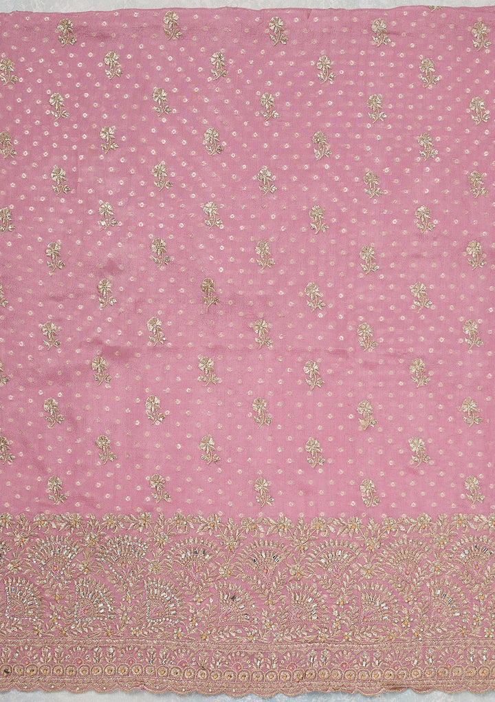 Lavender Chinon Gold Zariwork Unstitched Dress Material With Matching Bottom And Dupatta