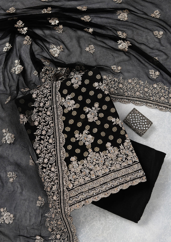 Black Zariwork (Gold) Chinon Unstitched Salwar Suit