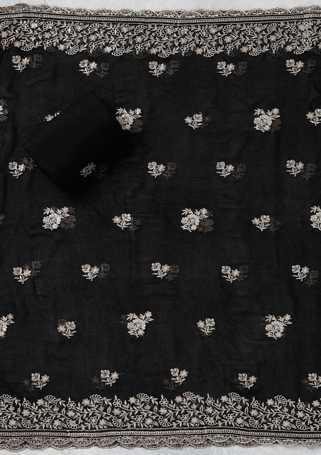 Black Zariwork (Gold) Chinon Unstitched Salwar Suit