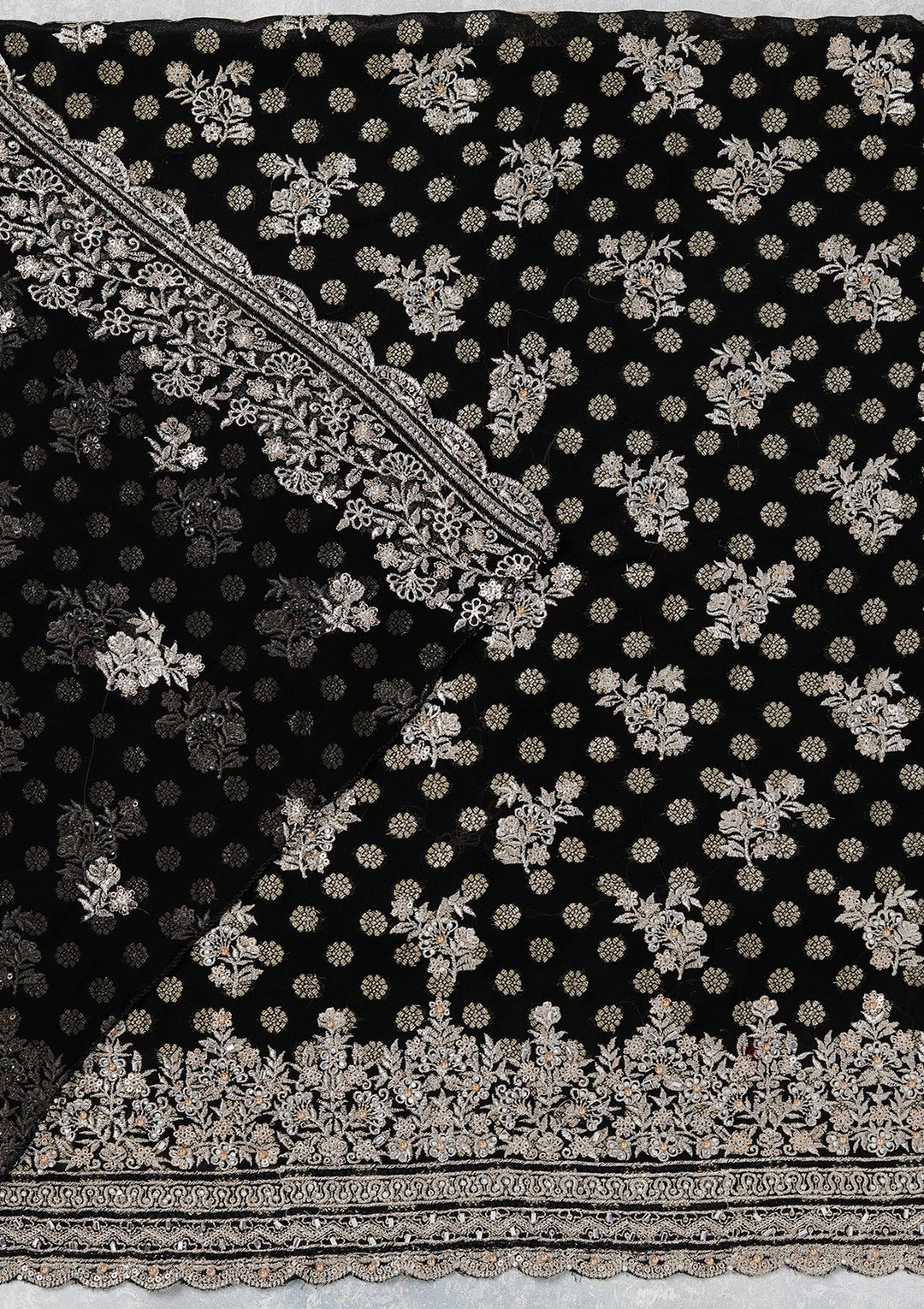 Black Zariwork (Gold) Chinon Unstitched Salwar Suit