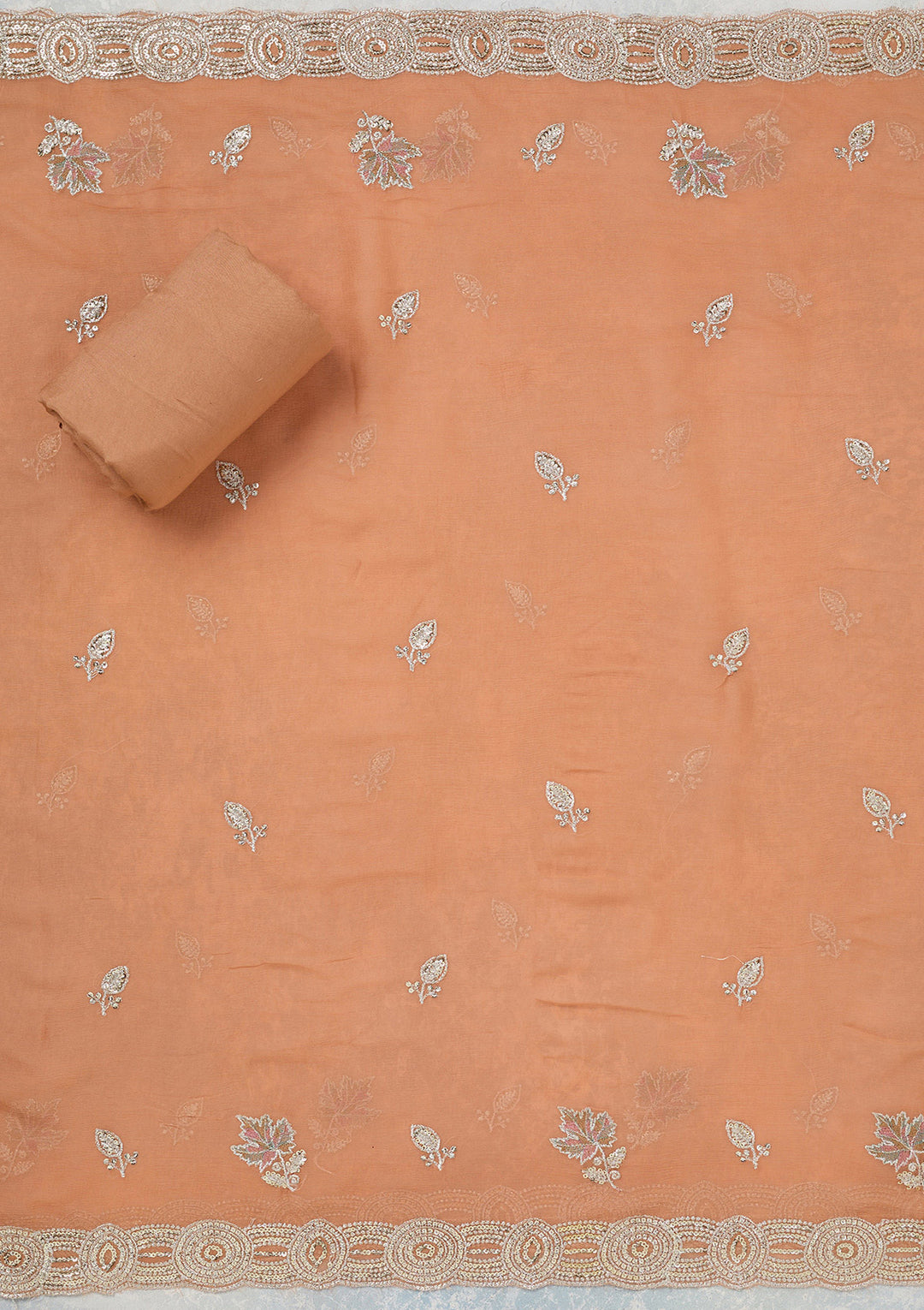 Light Brown Mirrorwork Organza Unstitched Salwar Suit