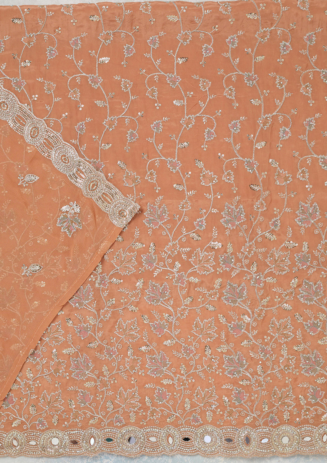 Light Brown Mirrorwork Organza Unstitched Salwar Suit