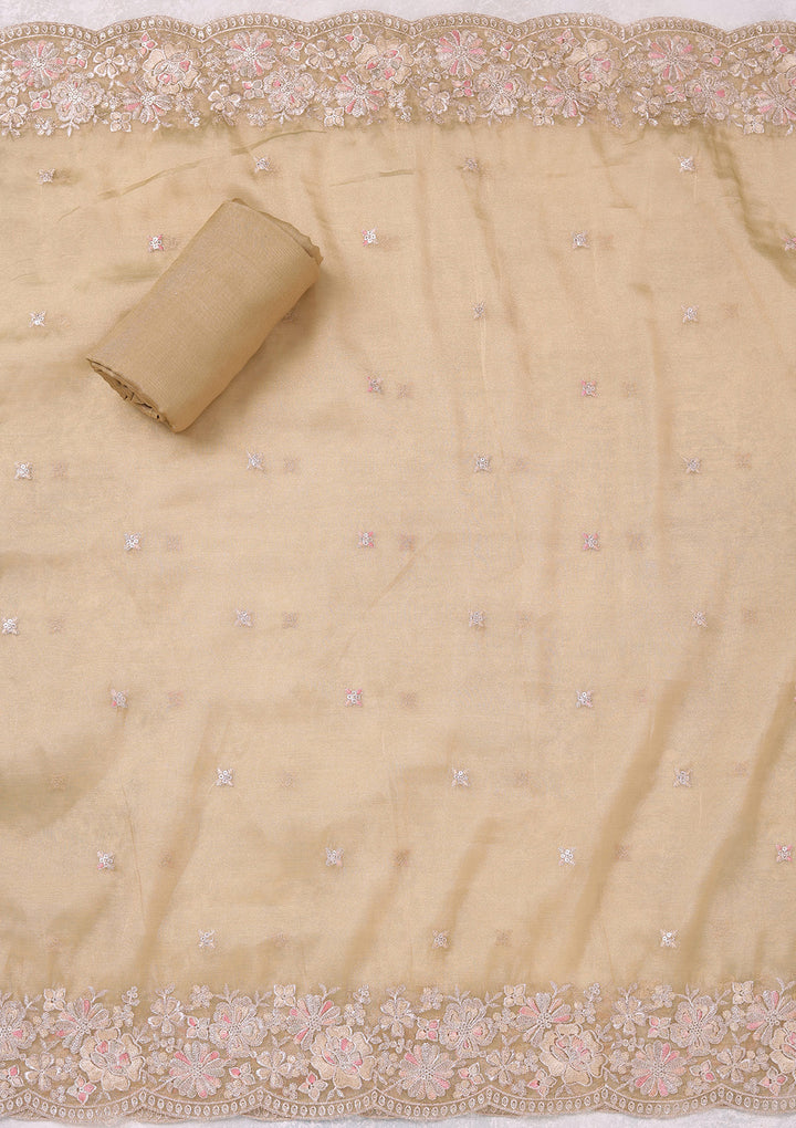 Pista Green Zariwork (Gold) Tissue Unstitched Salwar Suit