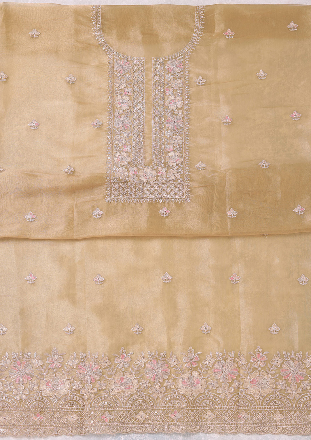 Pista Green Zariwork (Gold) Tissue Unstitched Salwar Suit