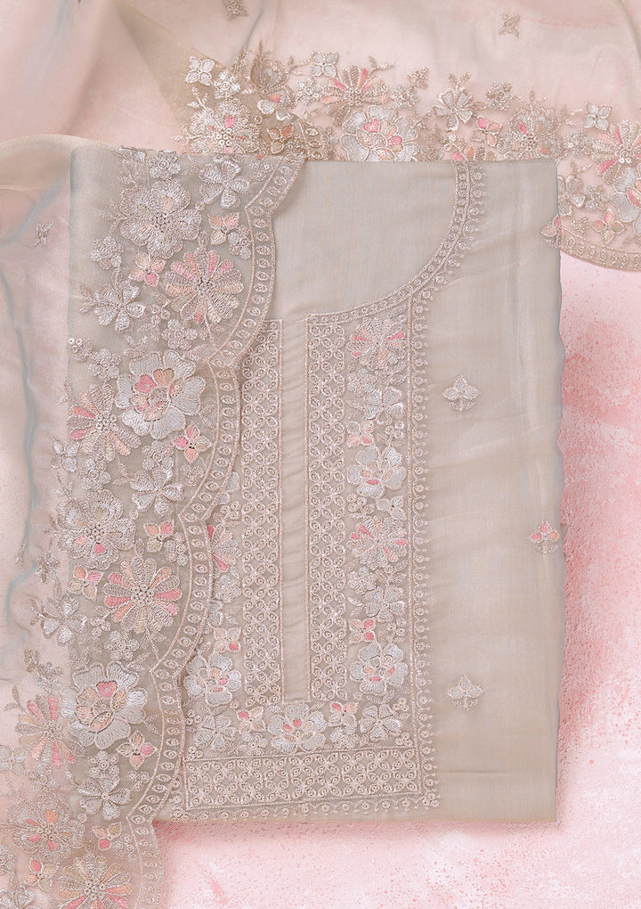 Turquoise Blue Zariwork (Gold) Tissue Unstitched Salwar Suit