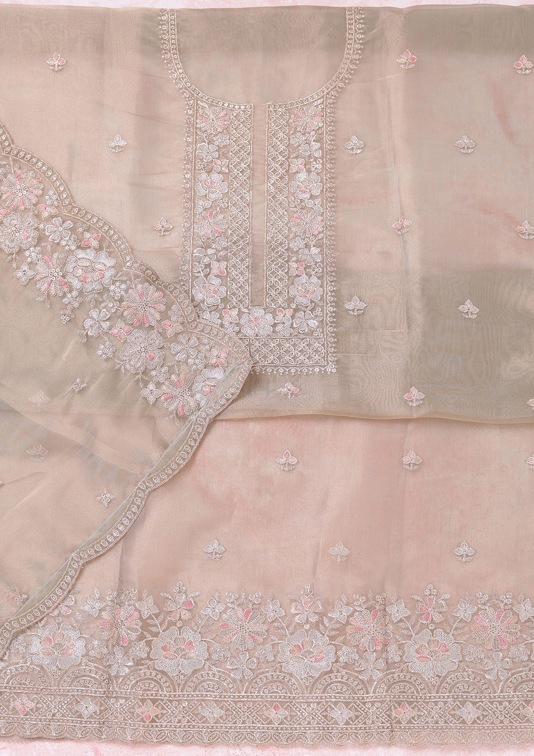 Turquoise Blue Zariwork (Gold) Tissue Unstitched Salwar Suit