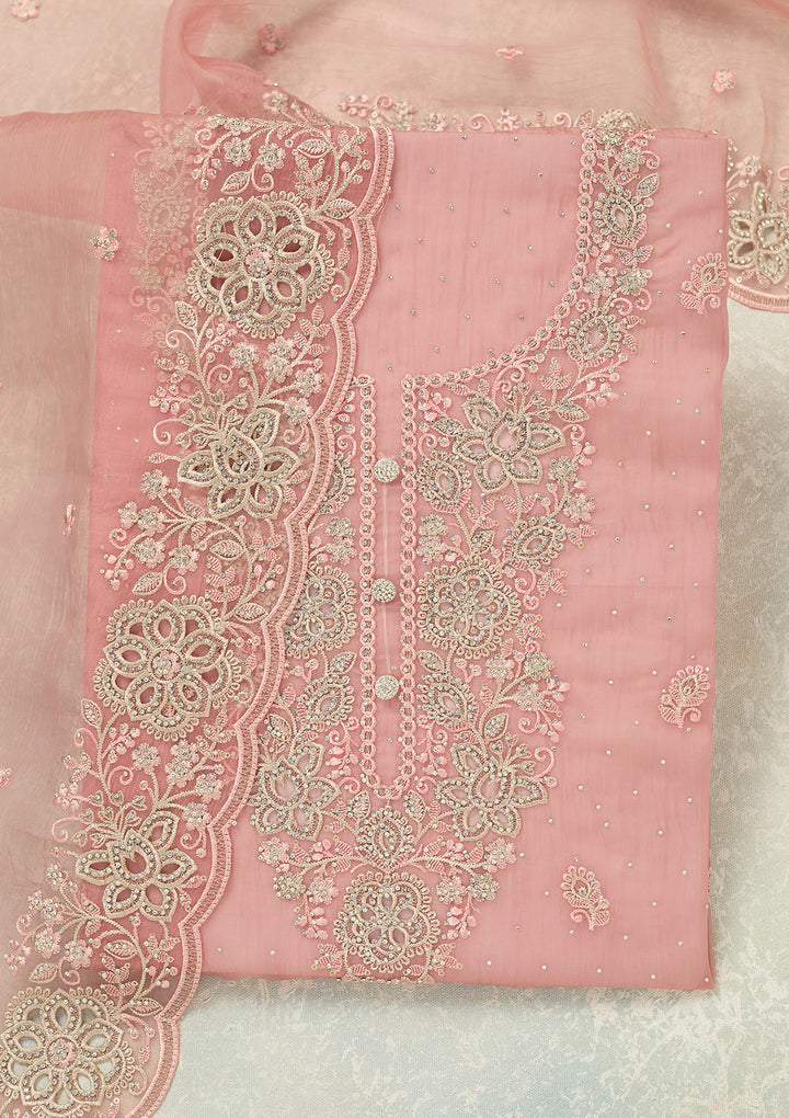 Onion Pink Threadwork Tissue Unstitched Salwar Suit