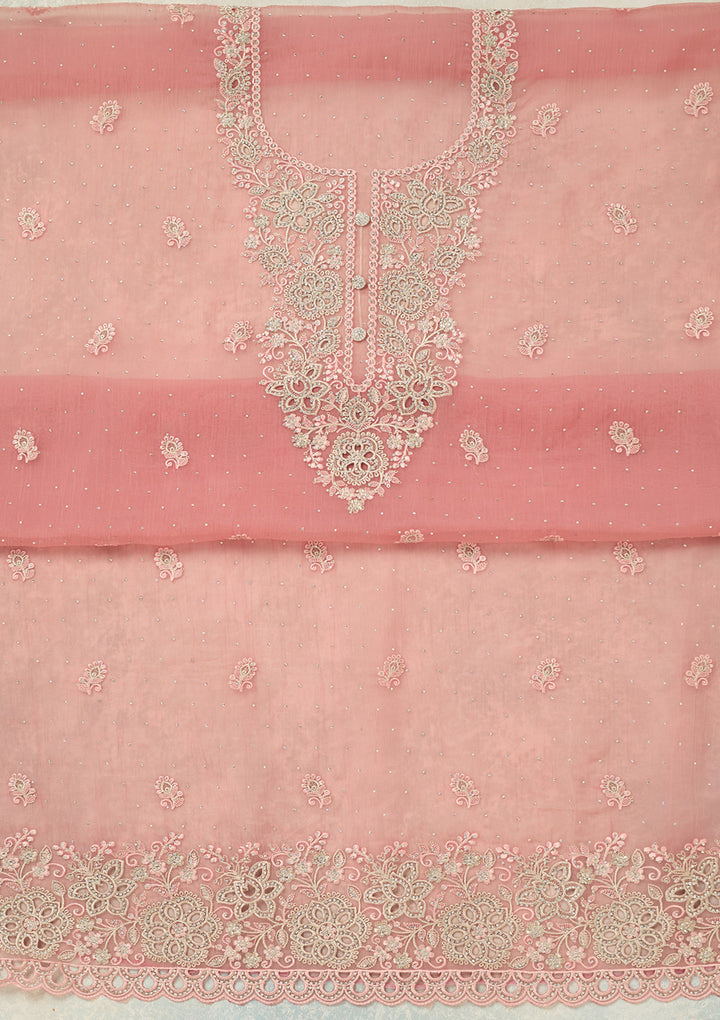 Onion Pink Threadwork Tissue Unstitched Salwar Suit