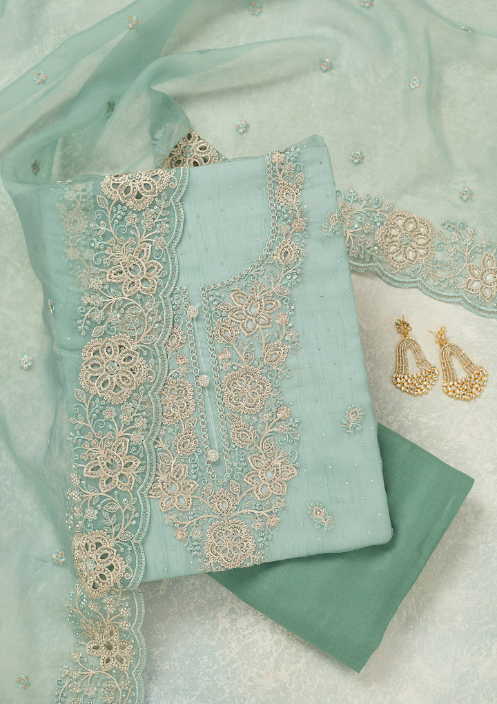 Sea Green Threadwork Tissue Unstitched Salwar Suit