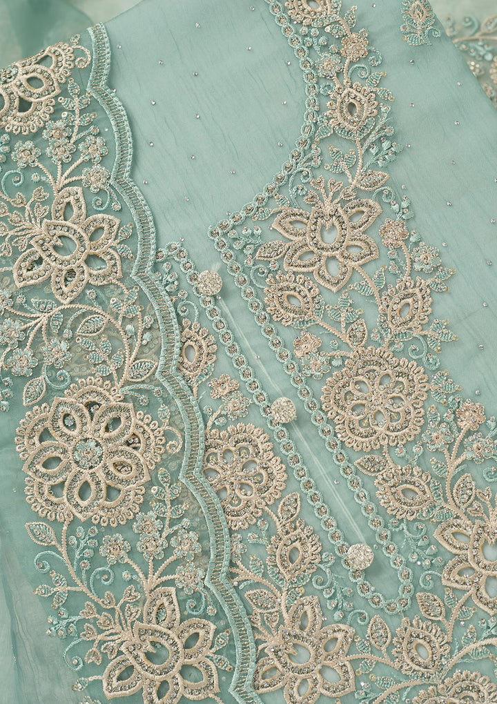 Sea Green Threadwork Tissue Unstitched Salwar Suit