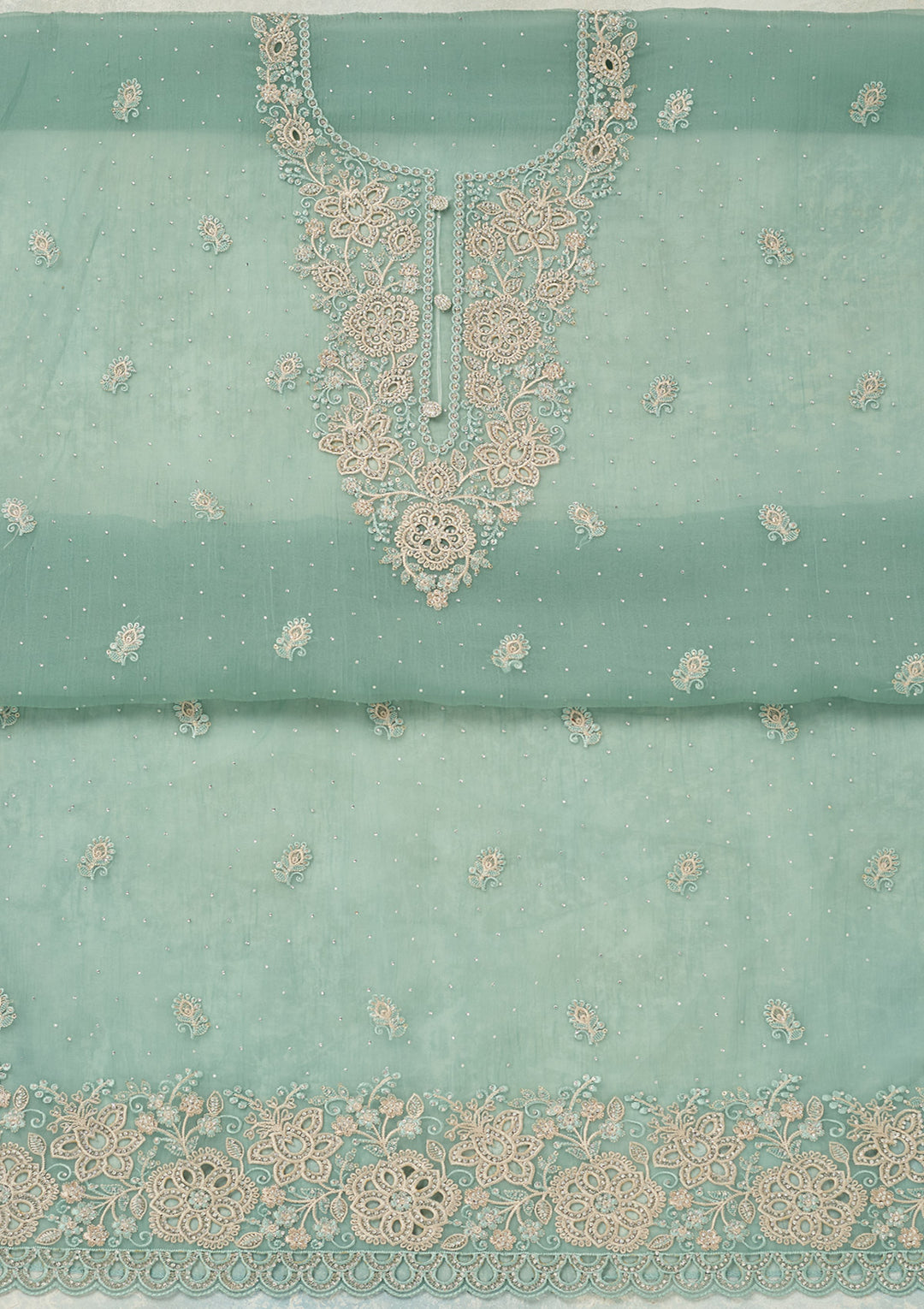 Sea Green Threadwork Tissue Unstitched Salwar Suit
