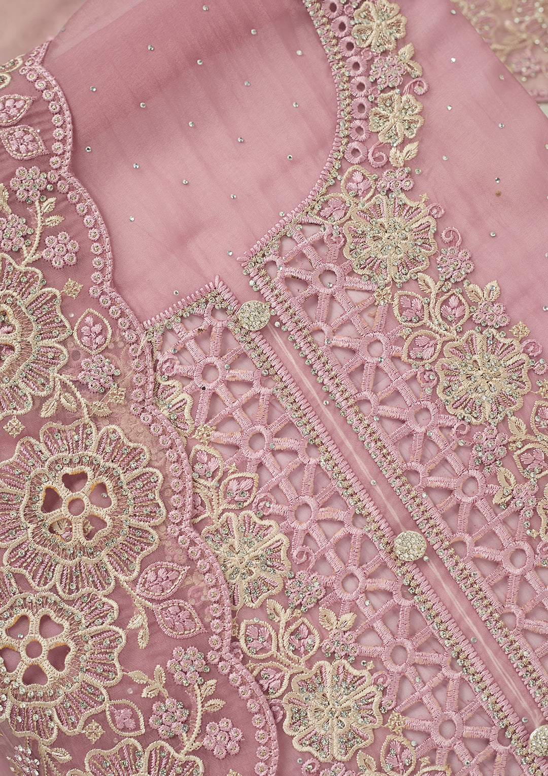 Lavender Tissue Threadwork Unstitched Dress Material With Matching Bottom And Dupatta