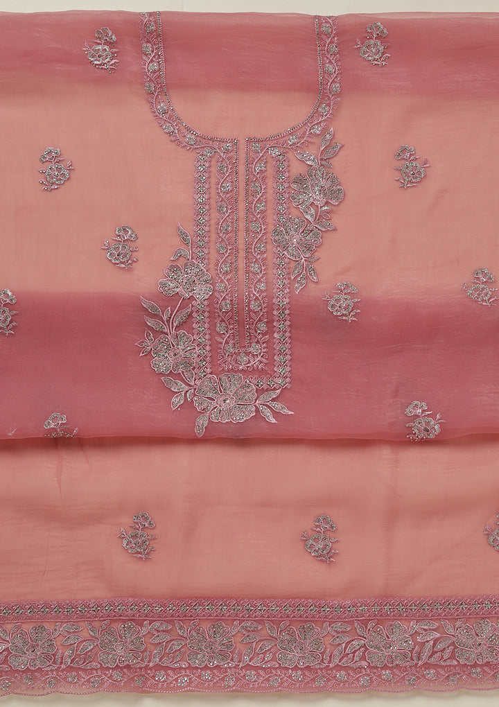 Onion Pink Threadwork Tissue Unstitched Salwar Suit