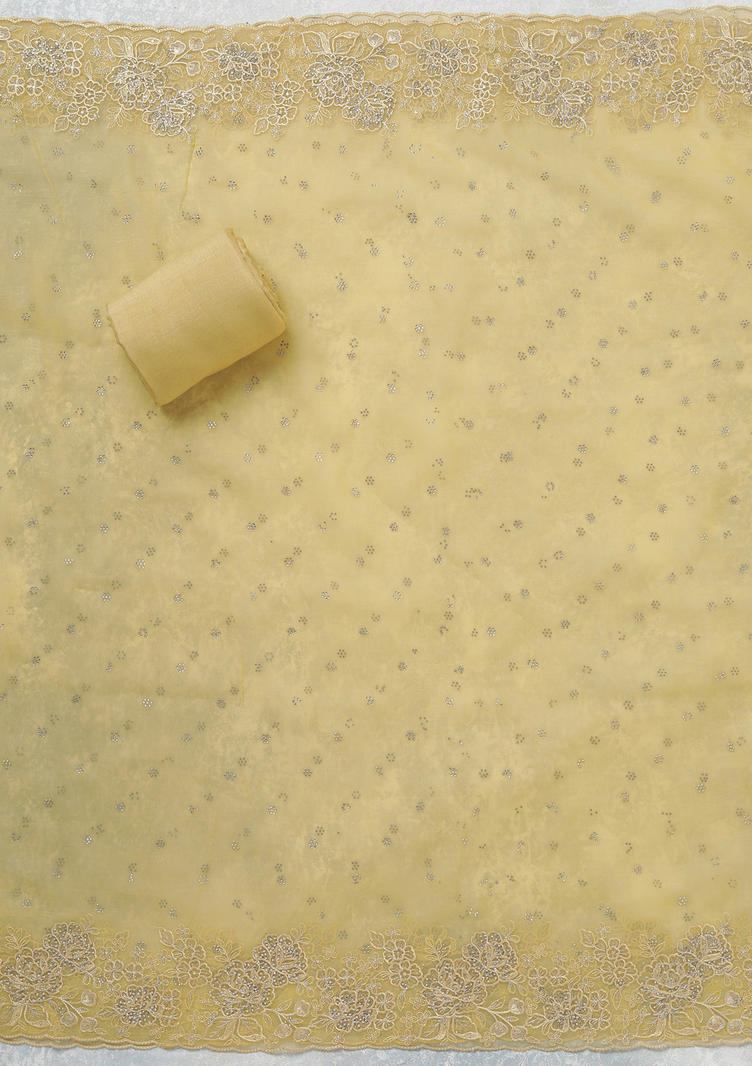 Yellow Threadwork Tissue Unstitched Salwar Suit