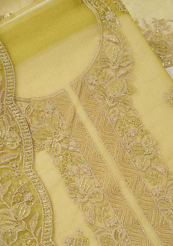 Mehendi Threadwork Tissue Unstitched Salwar Suit