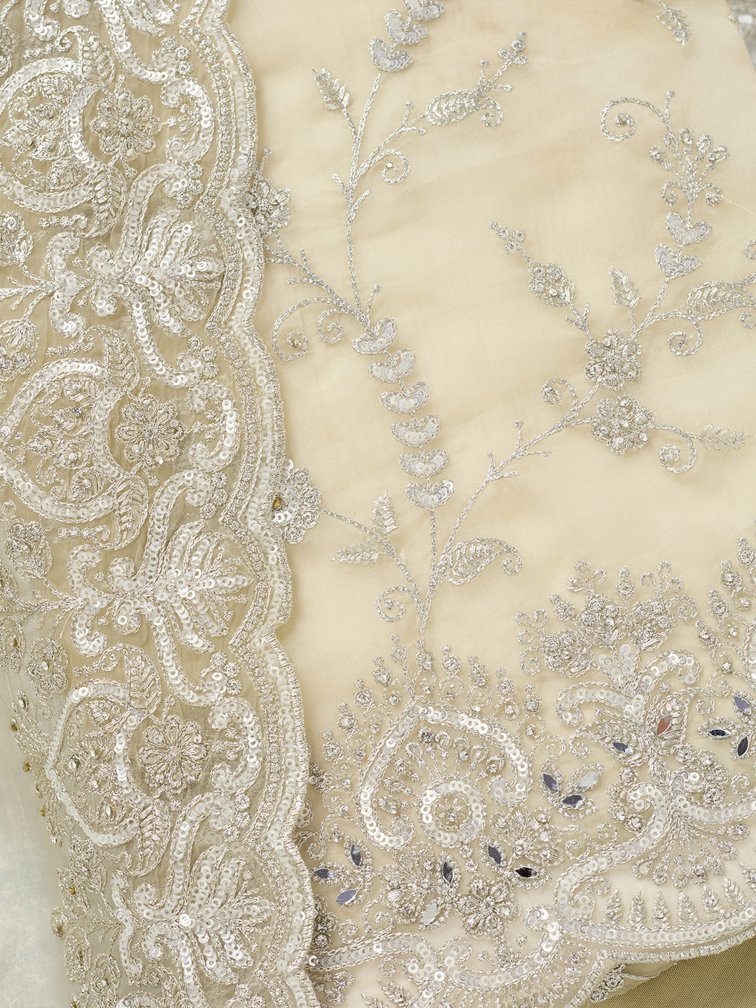 Pista Green Threadwork Tissue Unstitched Salwar Suit