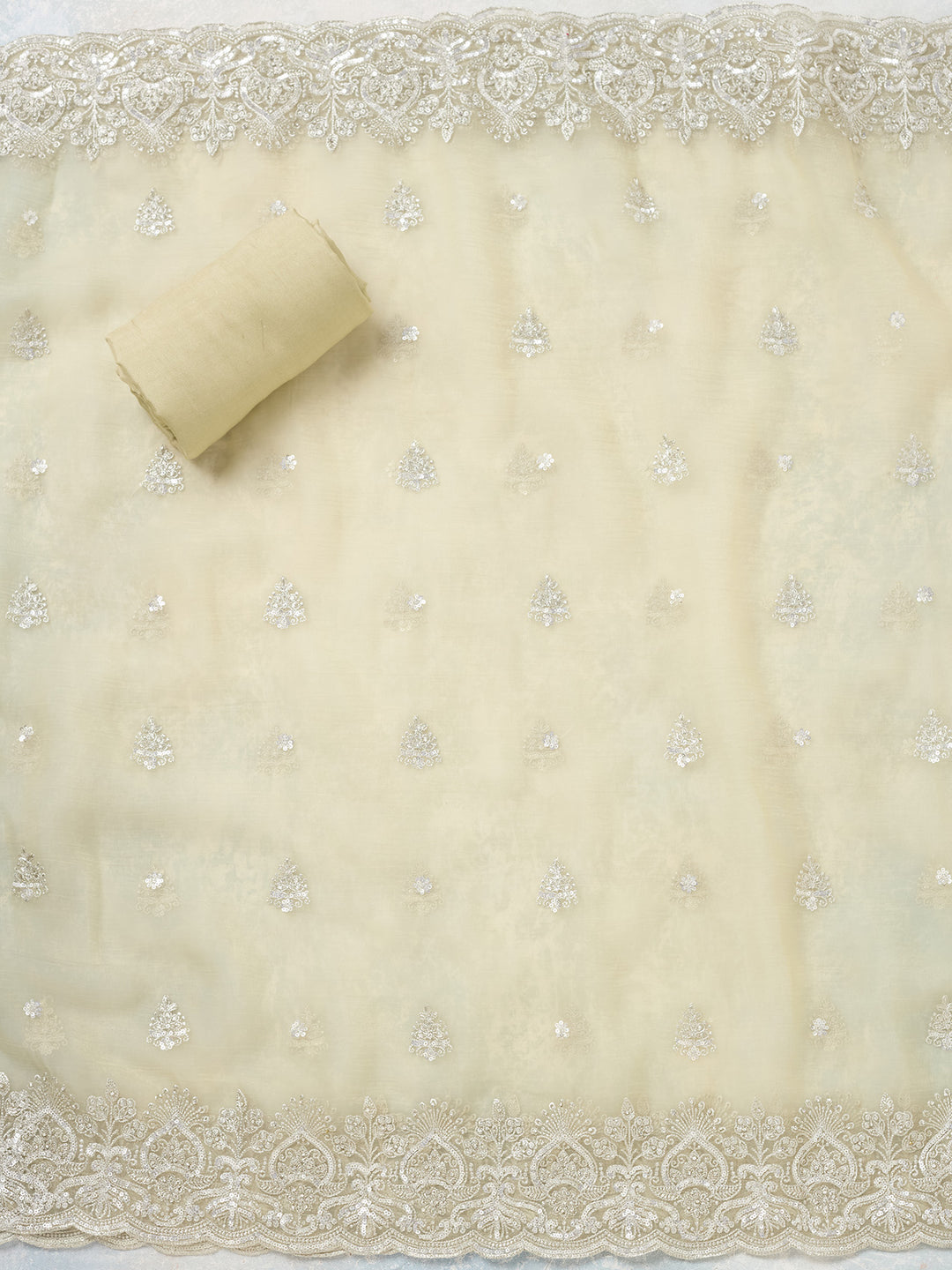 Pista Green Threadwork Tissue Unstitched Salwar Suit