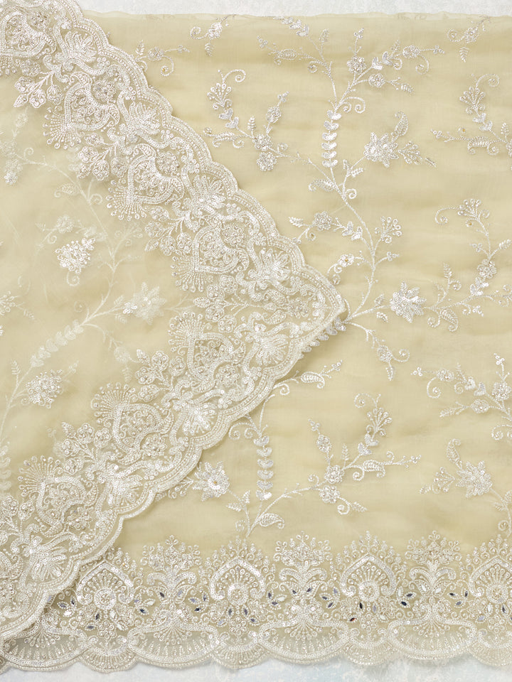 Pista Green Threadwork Tissue Unstitched Salwar Suit