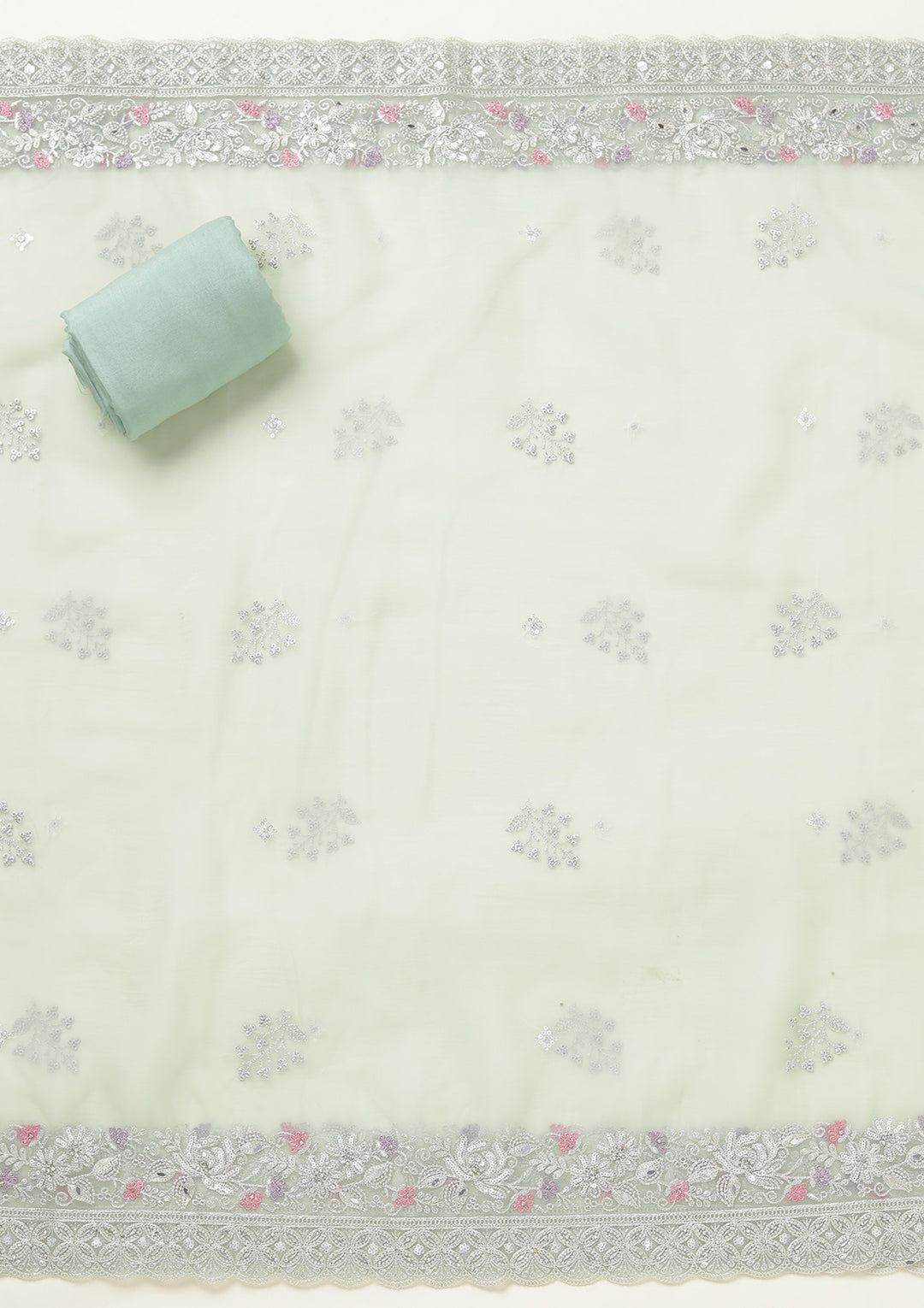 Pista Green Threadwork Tissue Unstitched Salwar Suit