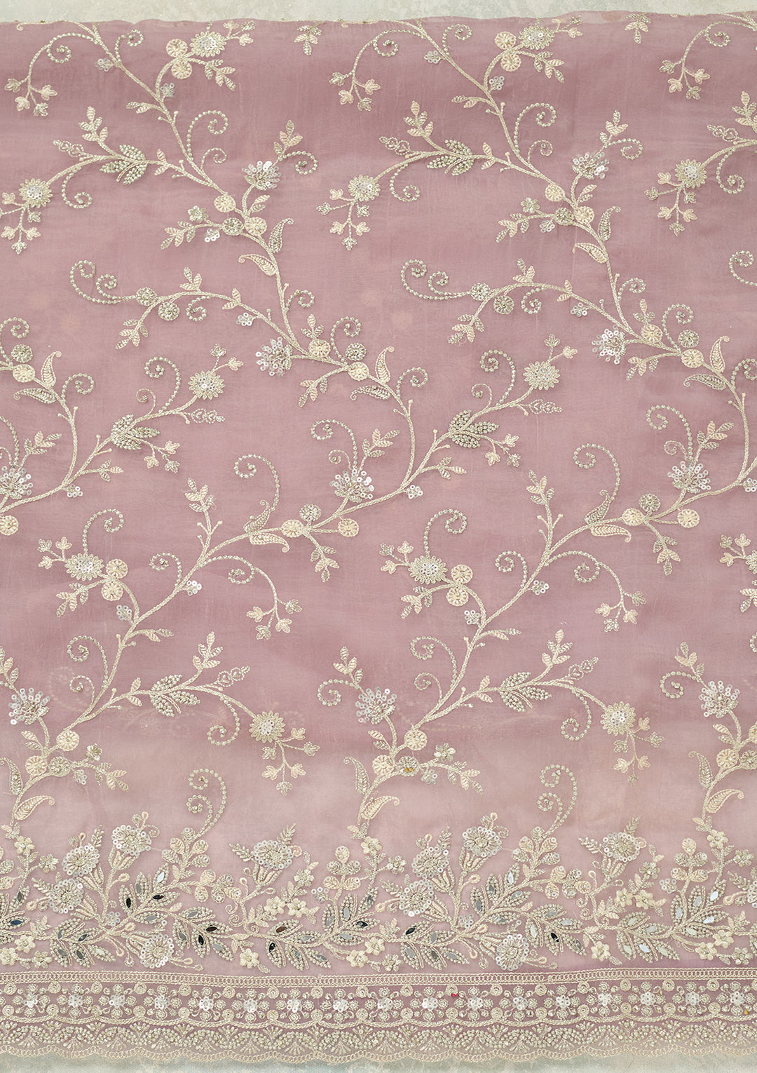 Lavender Tissue Threadwork Unstitched Dress Material With Matching Bottom And Dupatta