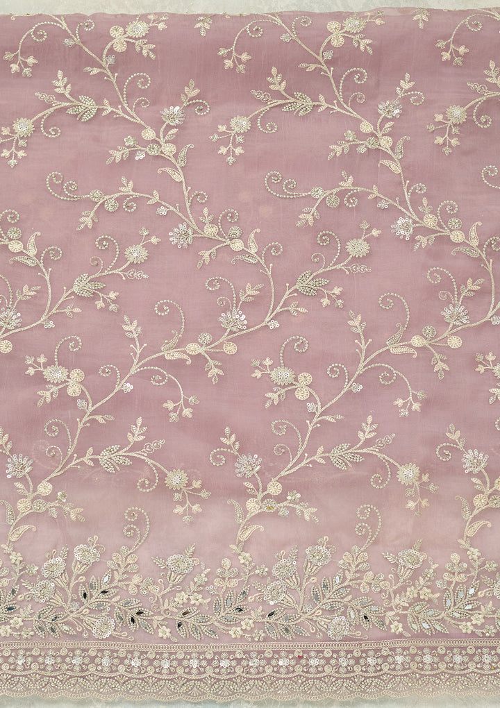 Lavender Tissue Threadwork Unstitched Dress Material With Matching Bottom And Dupatta