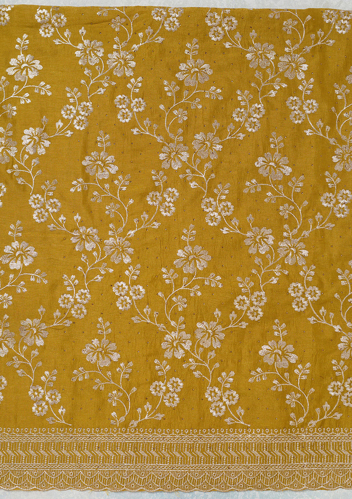 Mustard Zariwork (Gold) Soft Raw Silk Unstitched Salwar Suit