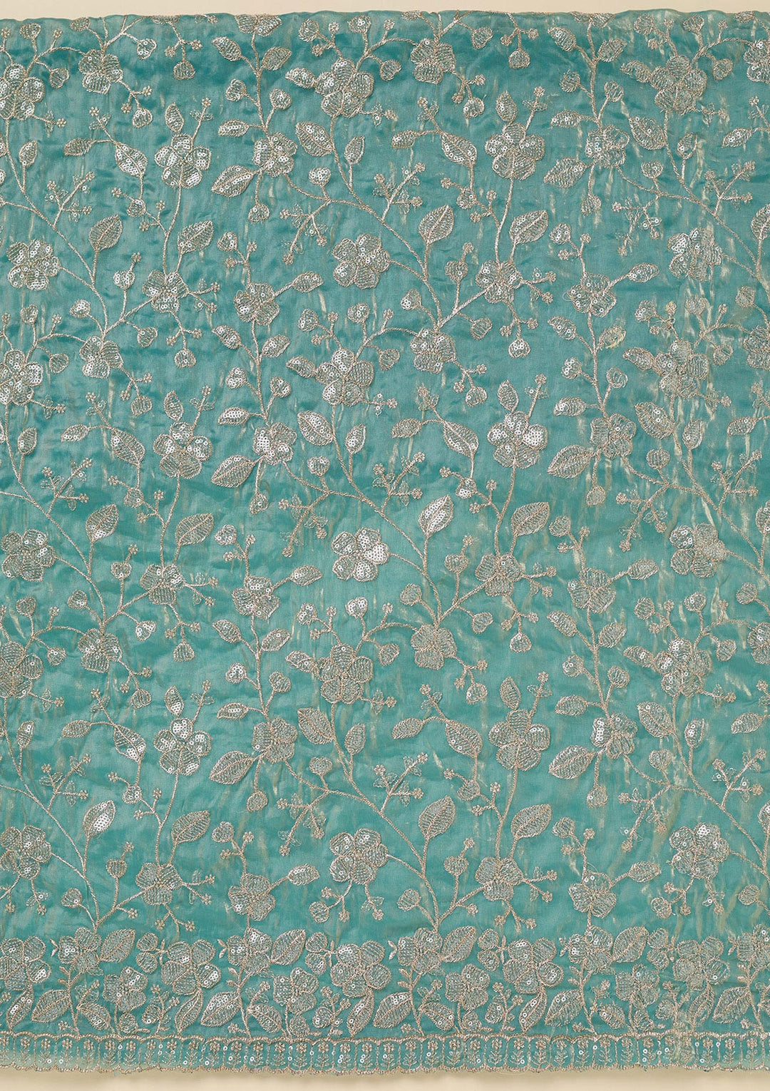 Blue Tissue Sequins Unstitched Dress Material With Matching Bottom And Dupatta