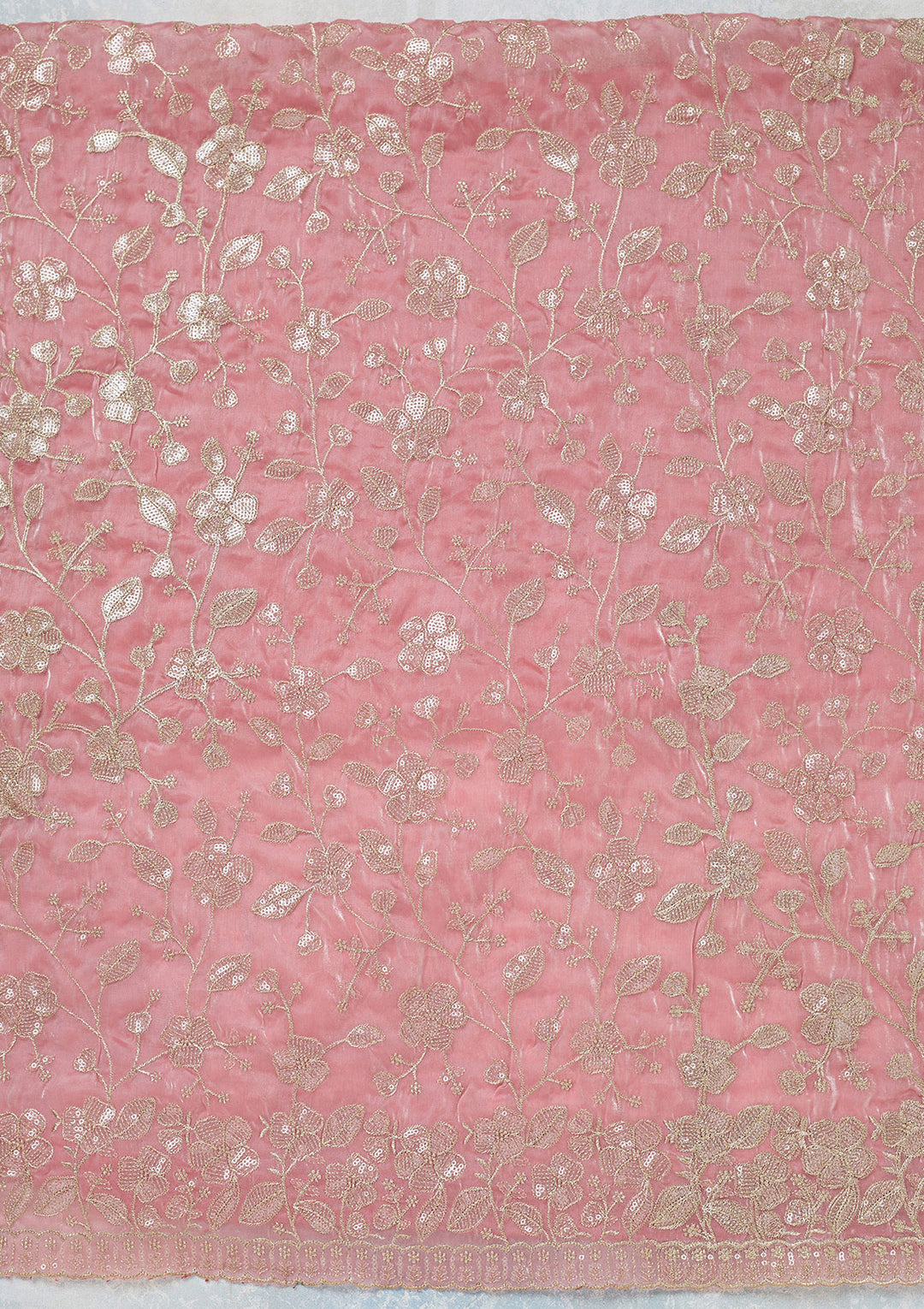 Pink Tissue Sequins Unstitched Dress Material With Matching Bottom And Dupatta