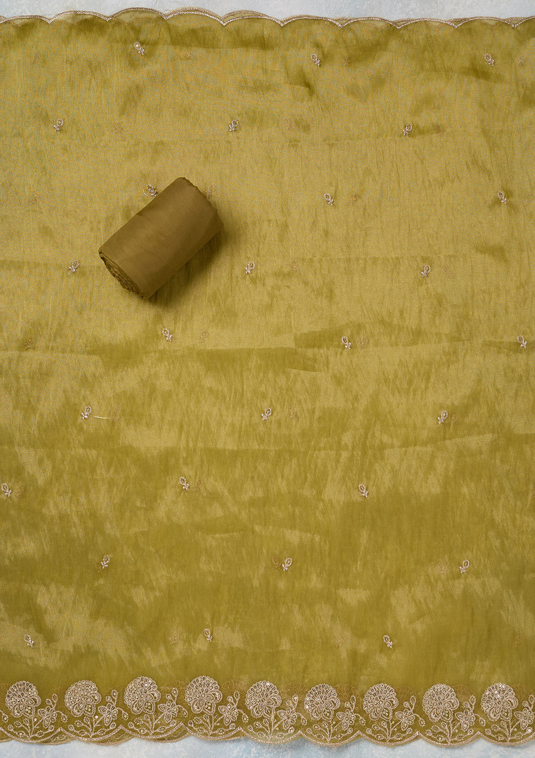 Green Zariwork (Gold) Tissue Unstitched Salwar Suit