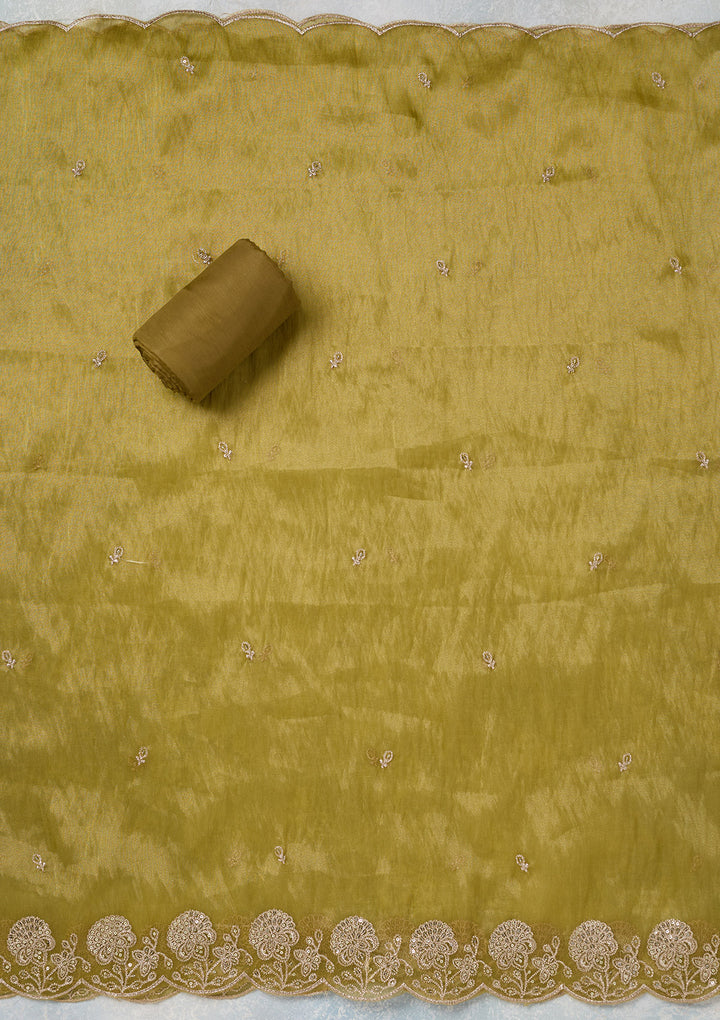 Green Zariwork (Gold) Tissue Unstitched Salwar Suit