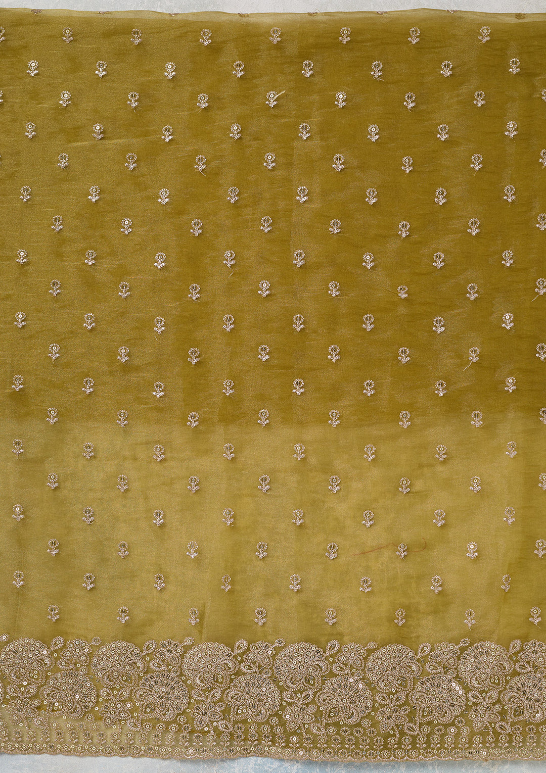 Green Zariwork (Gold) Tissue Unstitched Salwar Suit