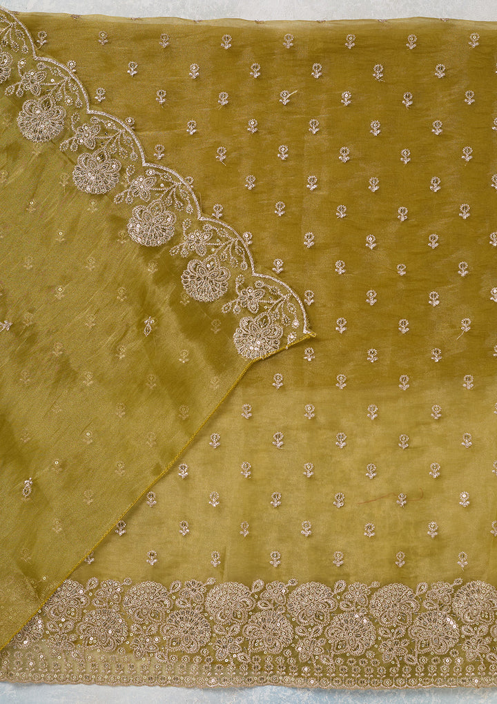 Green Zariwork (Gold) Tissue Unstitched Salwar Suit