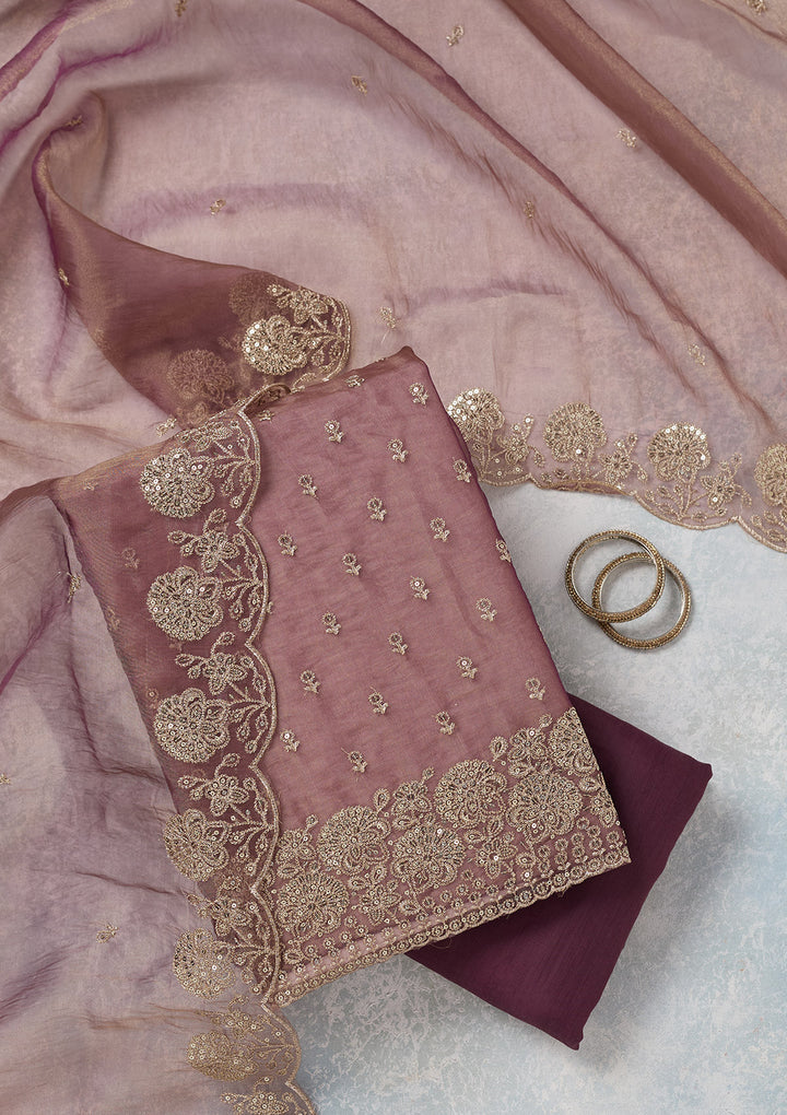 Wine Zariwork (Gold) Tissue Unstitched Salwar Suit