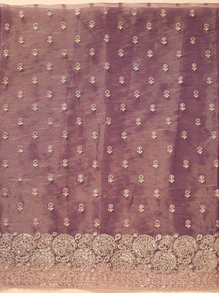 Wine Tissue Gold Zariwork Unstitched Dress Material With Matching Bottom And Dupatta