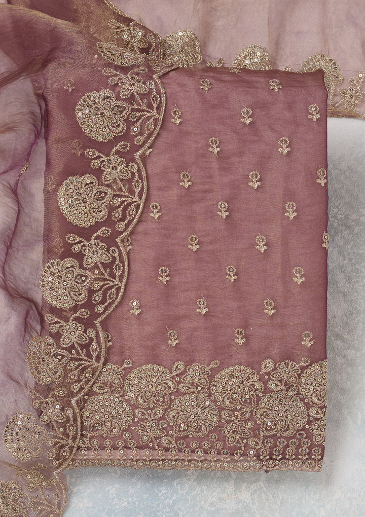 Wine Zariwork (Gold) Tissue Unstitched Salwar Suit