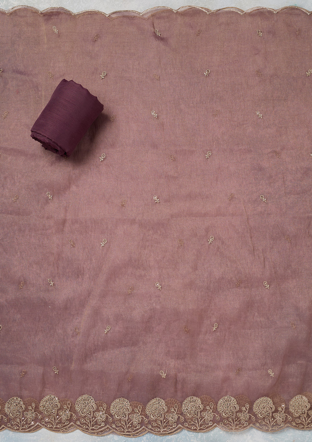 Wine Zariwork (Gold) Tissue Unstitched Salwar Suit