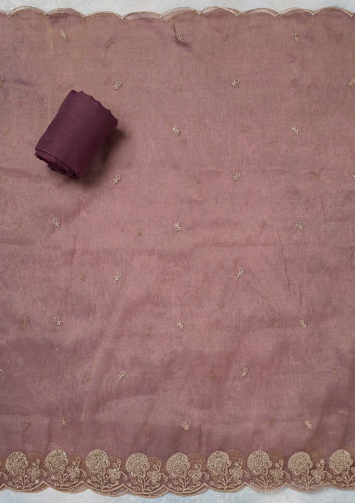 Wine Zariwork (Gold) Tissue Unstitched Salwar Suit