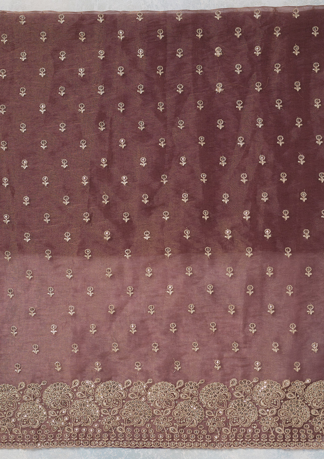 Wine Zariwork (Gold) Tissue Unstitched Salwar Suit