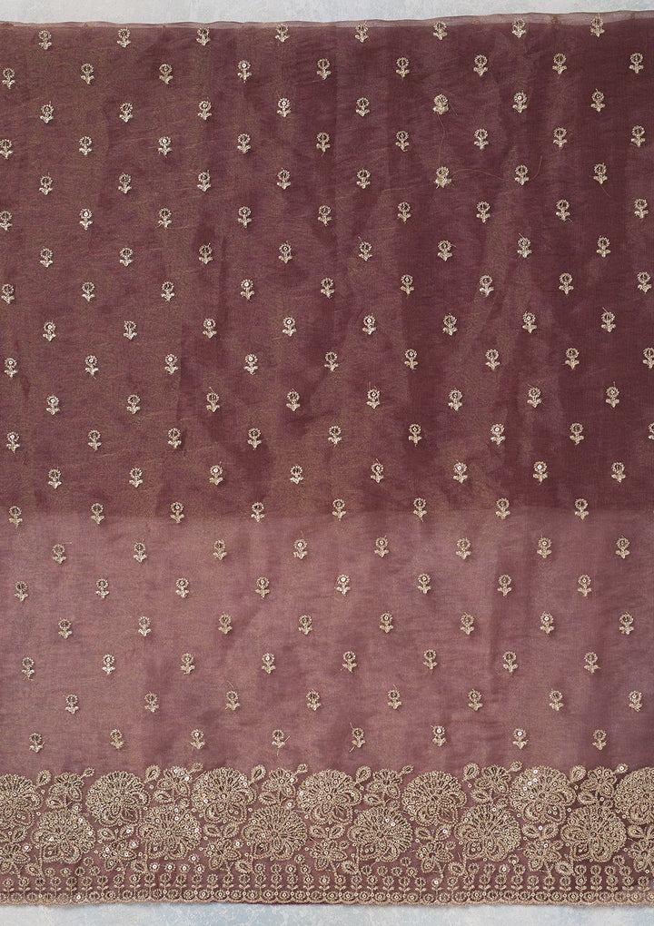 Wine Zariwork (Gold) Tissue Unstitched Salwar Suit