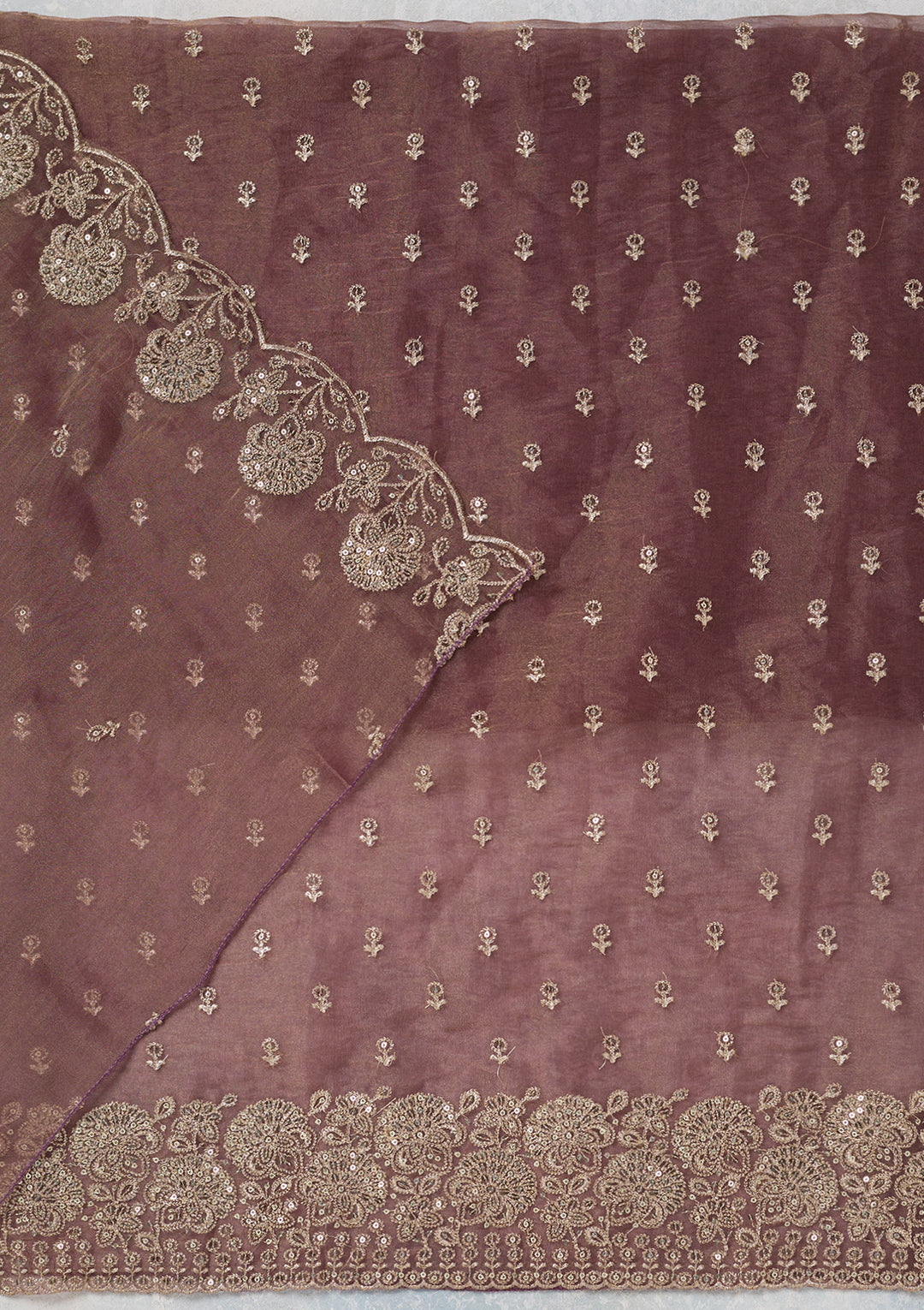 Wine Zariwork (Gold) Tissue Unstitched Salwar Suit