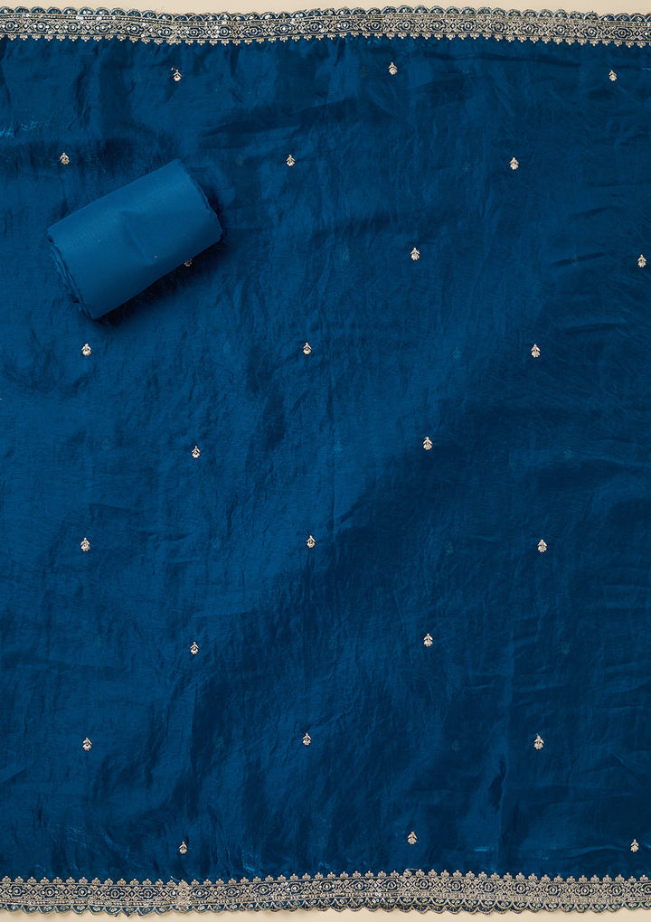 Blue Zardozi (Gold) Semi Crepe Unstitched Salwar Suit