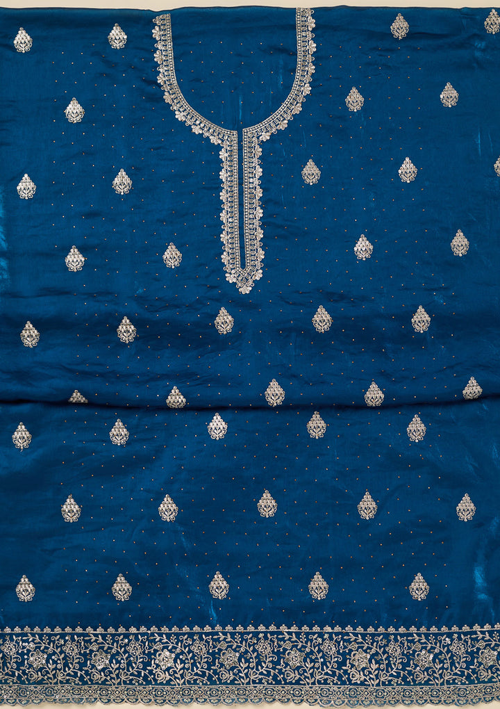 Blue Zardozi (Gold) Semi Crepe Unstitched Salwar Suit