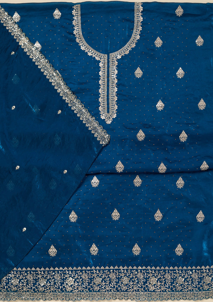 Blue Zardozi (Gold) Semi Crepe Unstitched Salwar Suit