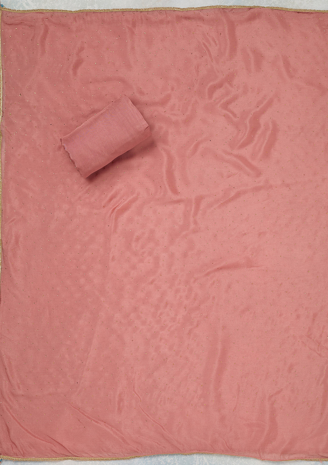 Onion Pink Zariwork (Gold) Organza Unstitched Salwar Suit