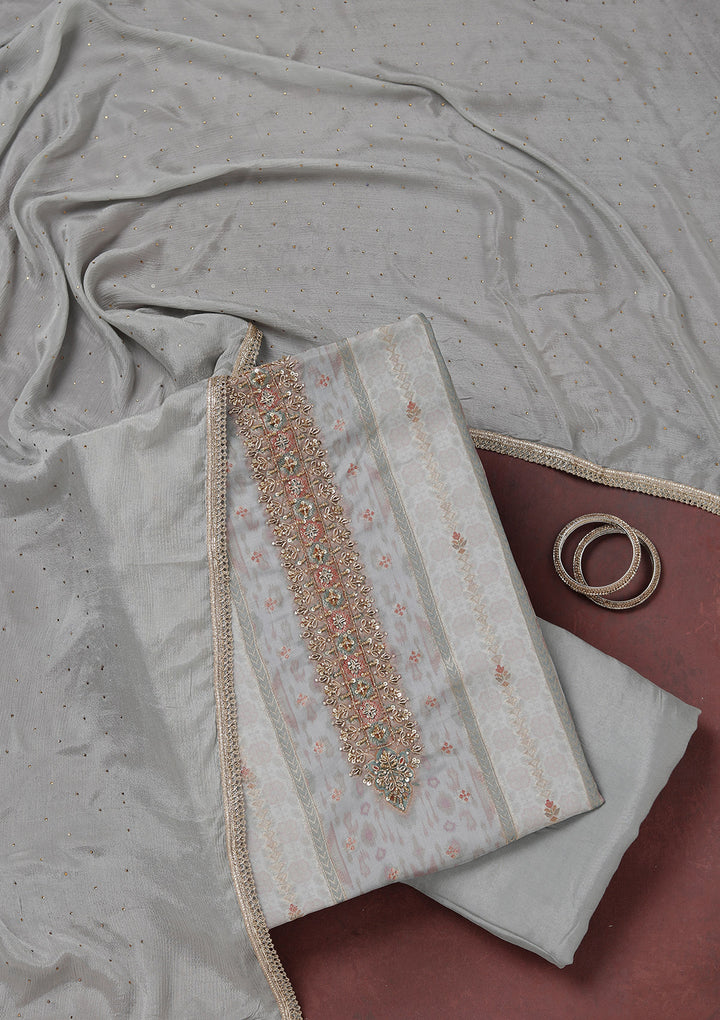 Grey Zariwork (Gold) Organza Unstitched Salwar Suit