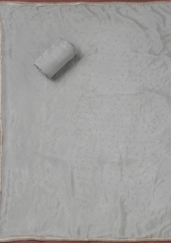 Grey Zariwork (Gold) Organza Unstitched Salwar Suit