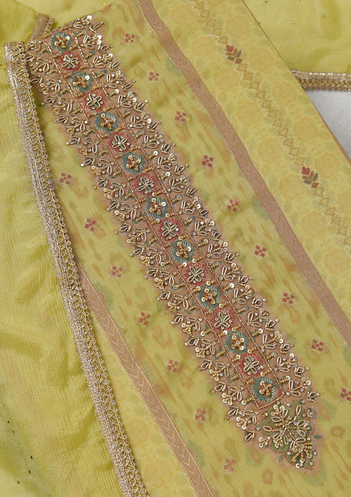 Lemon Yellow Zariwork (Gold) Organza Unstitched Salwar Suit