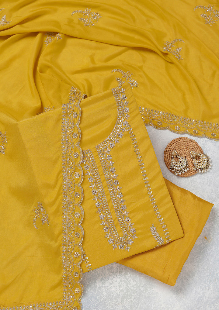 Mustard Zariwork (Gold) Georgette Unstitched Salwar Suit