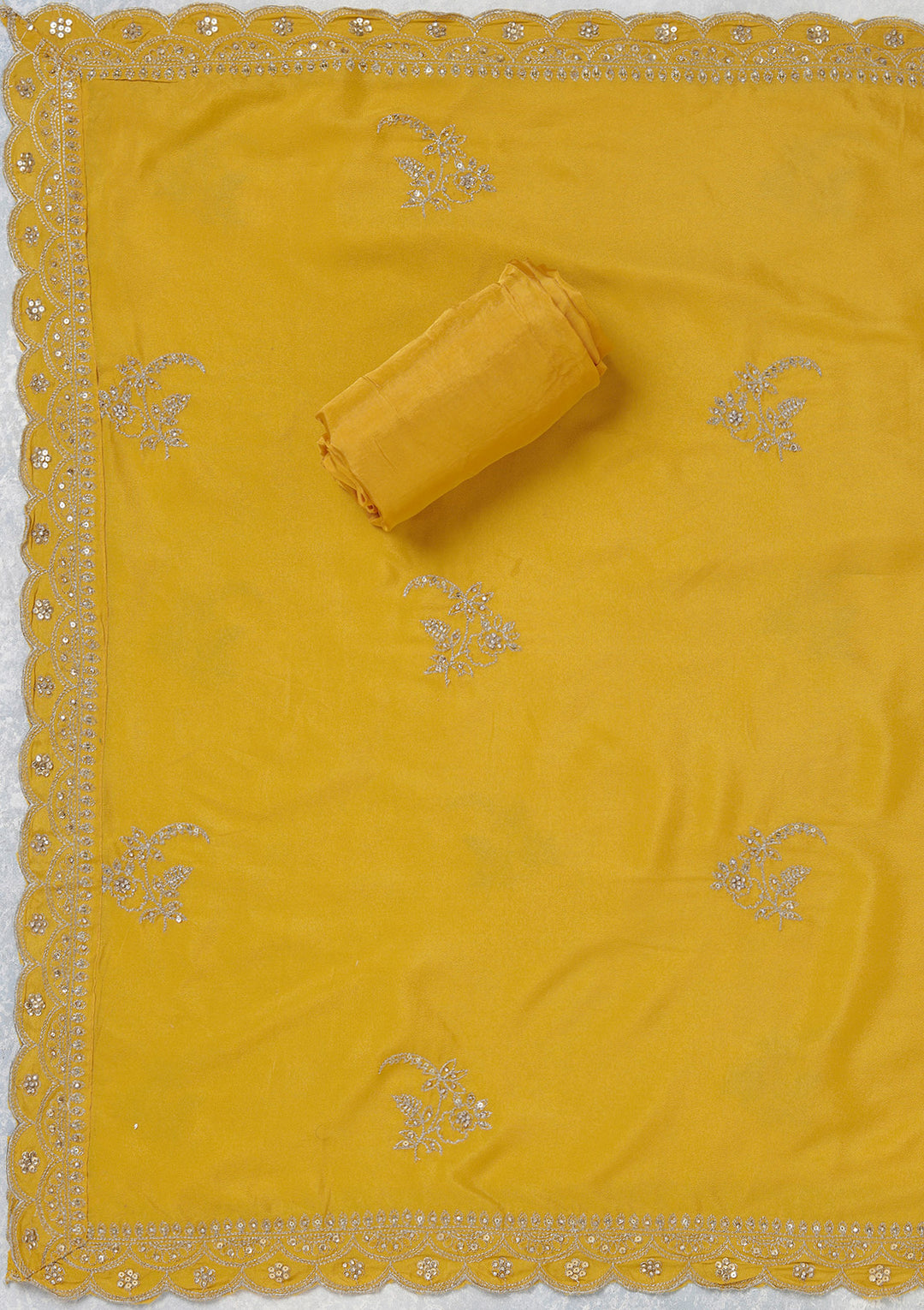 Mustard Zariwork (Gold) Georgette Unstitched Salwar Suit