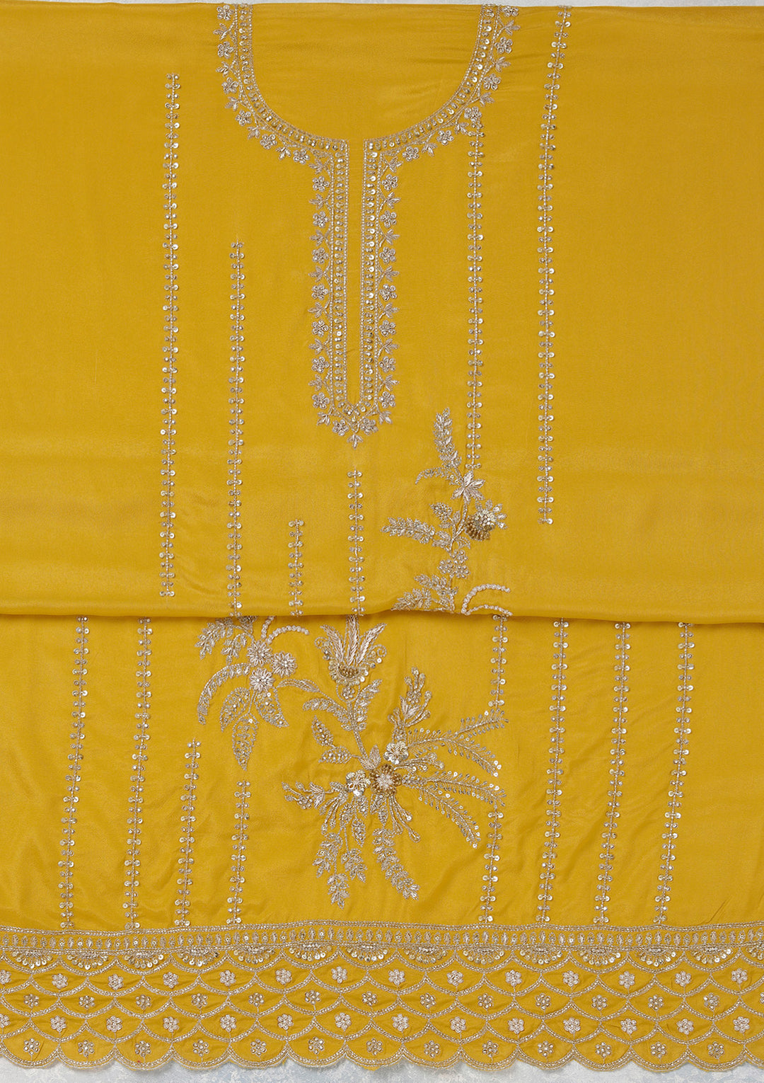 Mustard Zariwork (Gold) Georgette Unstitched Salwar Suit